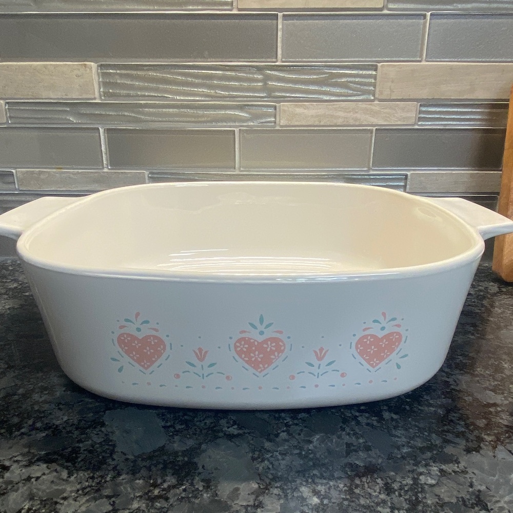 Vintage Corning Ware Casserole Dish Pink Hearts Forever Yours A-2-B 2 Liter